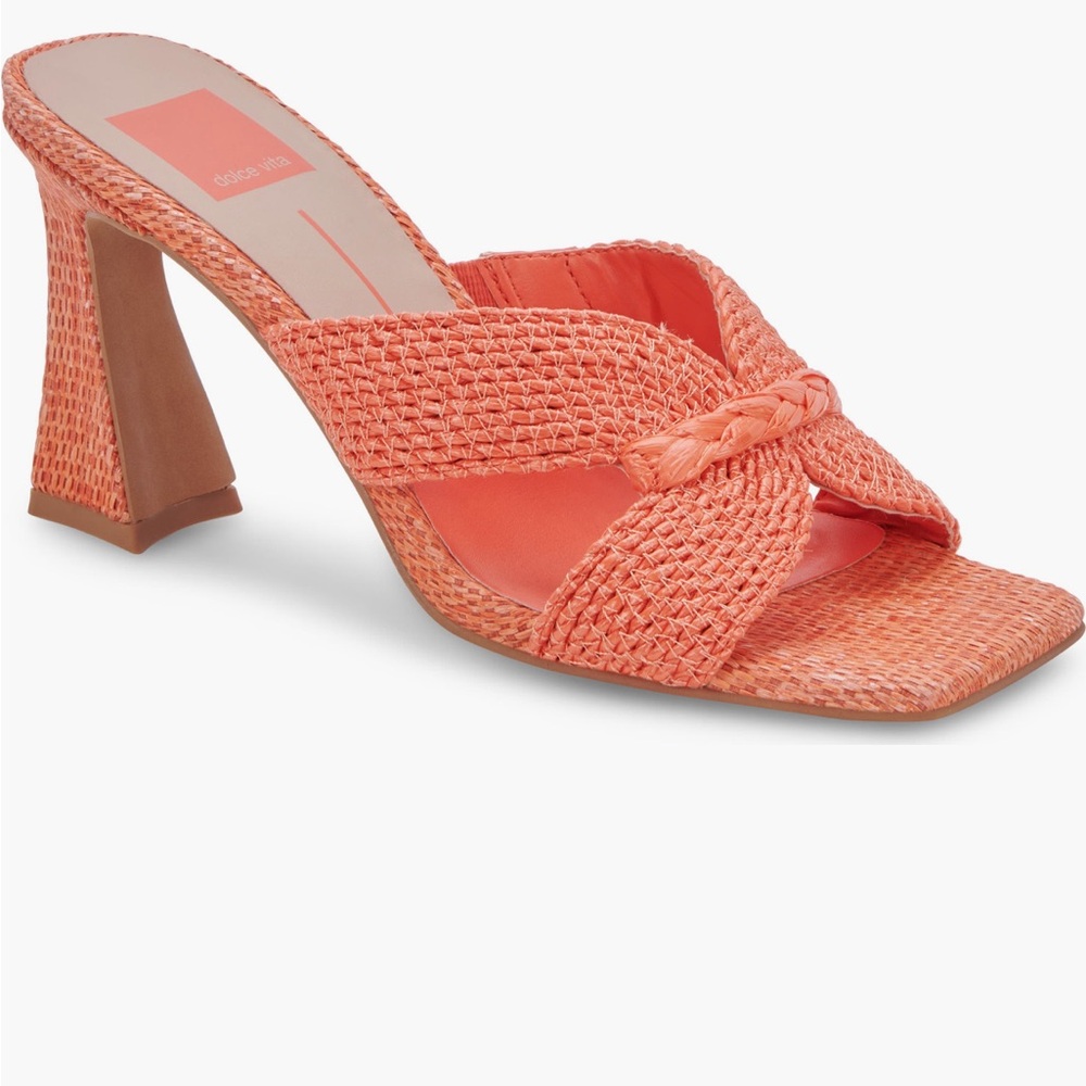 Dolce Vita Nitro.  Women's Orange Raffia Woven Heeled Sandals